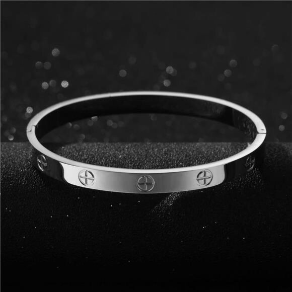 Women's Stainless Steel Crystal Bracelet with Cubic Zirconia Hinge Oval Bangle J - Picture 5 of 7
